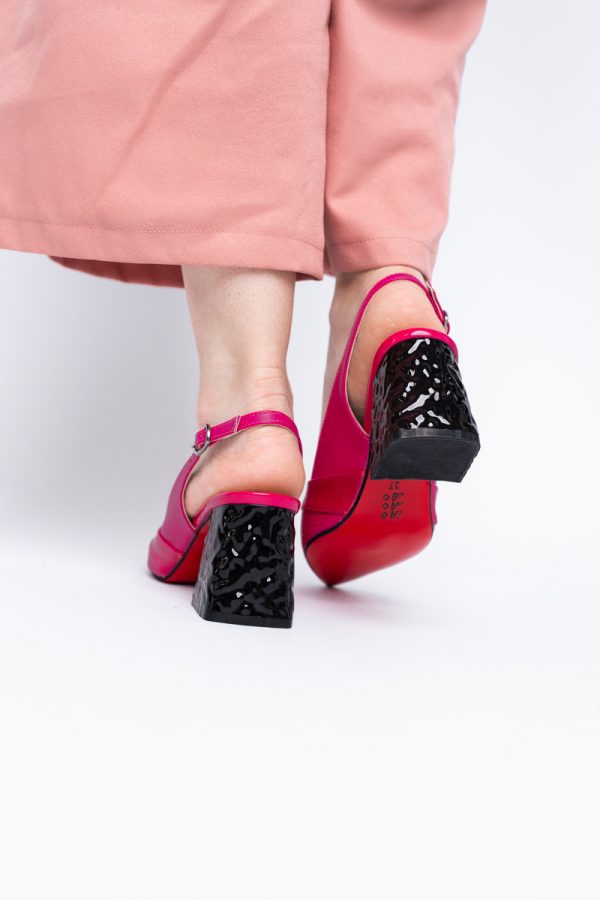 Pantofi Dama decupați cu Toc Piele Ecologica cu perforații fuchsia mat BS771AY2404239 123