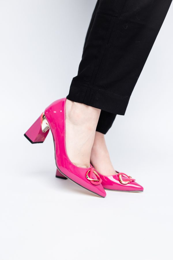 Pantofi pentru femei cu toc gros din piele ecologică în nuanța roz fuchsia (BS300AY2404167) 123