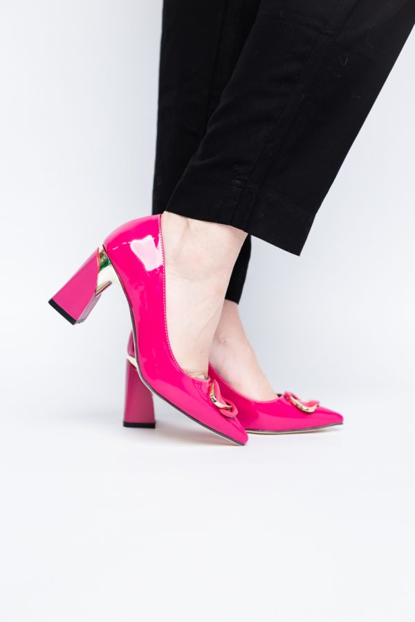 Pantofi pentru femei cu toc gros din piele ecologică în nuanța roz fuchsia (BS300AY2404167) 121