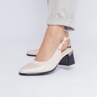 Pantofi Damă cu Toc Gros din Piele Ecologică culoare bej (BS201AY2403872)