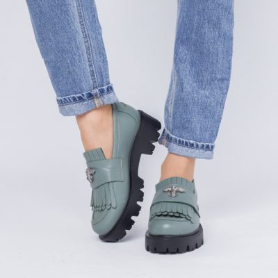 Pantofi Casual Damă din Piele Naturală Box Verde- Leofex BS04051LE2404007