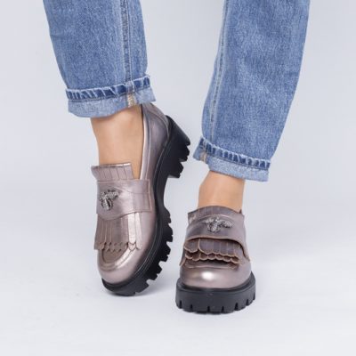 Pantofi Casual Damă din Piele Naturală Box Bronz- Leofex BS04051LE2404008