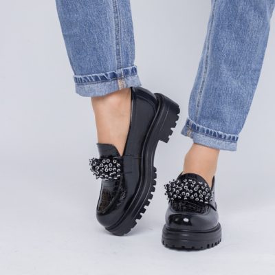 Pantofi casual damă din piele naturală, Leofex Negru Naplac BS035LE2404005