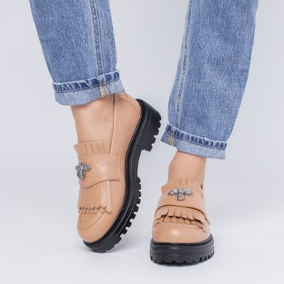Pantofi Casual Damă din Piele Naturală Cappucino- Leofex BS405LE2404004