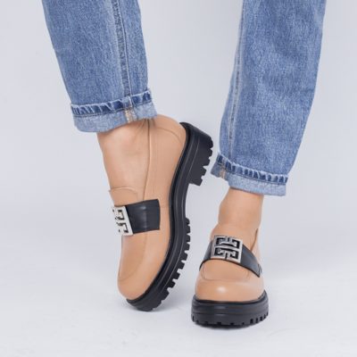 Pantofi casual damă din piele naturală, Cappuccino Leofex BS024LE2404002