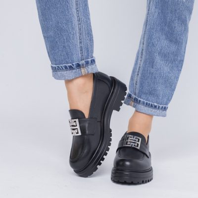 Pantofi casual damă din piele naturală, Negru Leofex BS024LE2404001