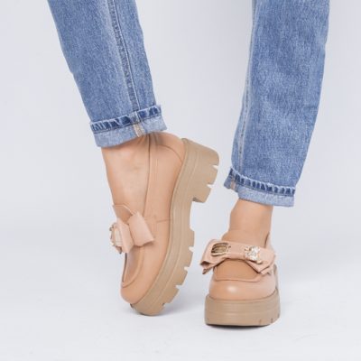 Pantofi Casual Damă din Piele Naturală Box Cappuccino - Leofex BS080LE2404009