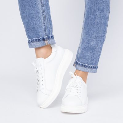 Sneakers damă din piele naturală, Alb Box Leofex BS074LE24040012