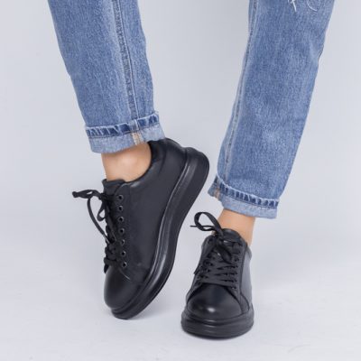 Sneakers damă din piele naturală, Negru Box Leofex BS074LE24040011