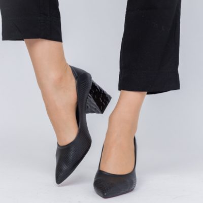 Pantofi Dama Toc Piele Ecologica cu perforații negru mat (BS2005D2404013)