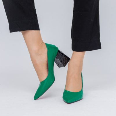 Pantofi Dama Toc Piele Ecologica cu perforații verde mat (BS2005D2404017)