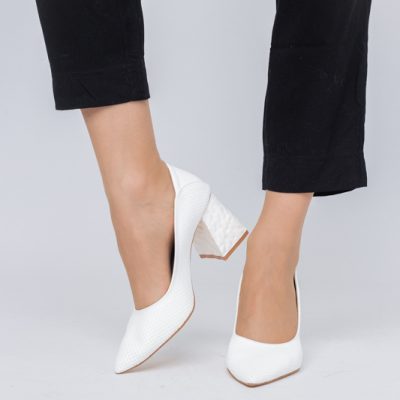 Pantofi Dama Toc Piele Ecologica cu perforații Alb mat (BS2005D2404071)