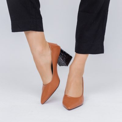 Pantofi Dama Toc Piele Ecologica cu perforații Maro (BS2005D2404073)