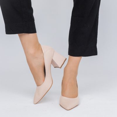 Pantofi Dama Toc Piele Ecologica cu perforații bej mat (BS2005D2404015)