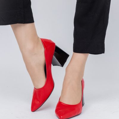 Pantofi Dama Toc Piele Ecologica cu perforații rosu mat (BS2005D2404018)