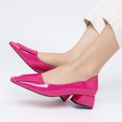 Pantofi Damă cu Toc Jos din Piele Ecologică Fuchsia lac (BS500D2404062)