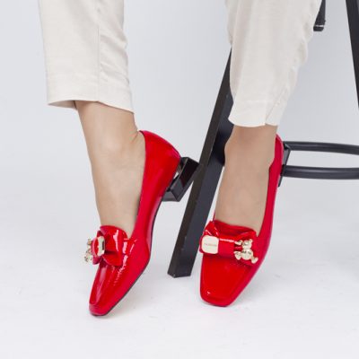 Pantofi cu Toc jos Eleganti din Piele Ecologica Rosu - BS161BA2404121