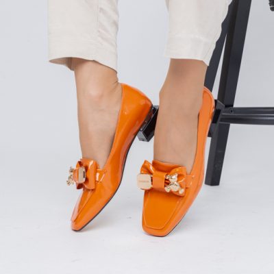 Pantofi cu Toc jos Eleganti din Piele Ecologica Portocaliu - BS161BA2404120