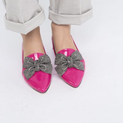 Pantofi cu Toc Jos Eleganti cu Fundita din Piele Ecologica culoare Fuchsia lac (BS162BA2404070)