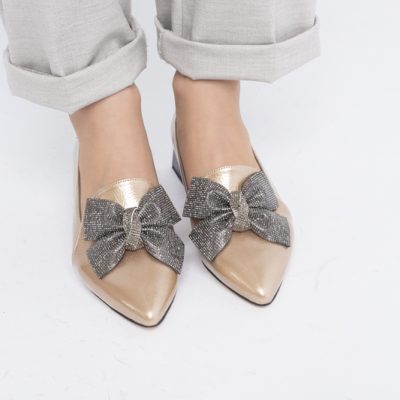 Pantofi cu Toc Jos Eleganti cu Fundita din Piele Ecologica culoare Auriu (BS162BA2404067)