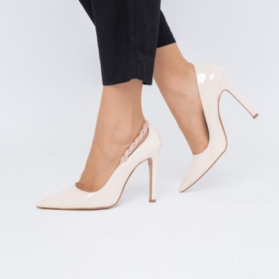 Pantofi Stiletto Damă cu Toc din Piele Ecologică cu pietricele impletite bej (BS505AY2404019)