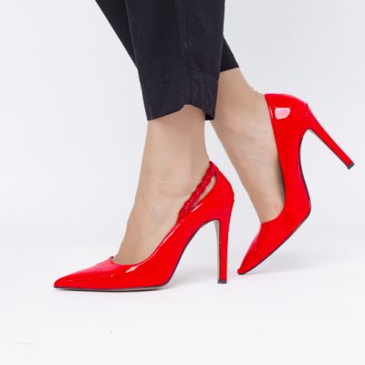 Pantofi Stiletto Damă cu Toc din Piele Ecologică cu pietricele impletite Roșu (BS505AY2404022)