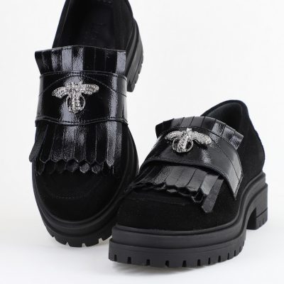 Pantofi Casual Damă din Piele Naturală Negru Velur- Leofex BS405LE2404003