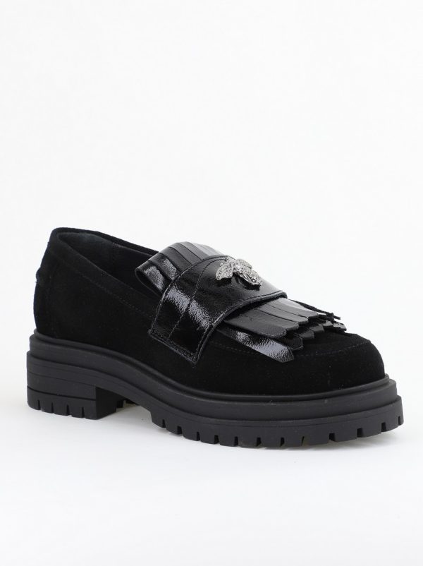 Incaltaminte Dama - Pantofi Casual Damă din Piele Naturală Negru Velur- Leofex BS405LE2404003