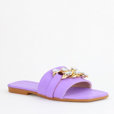Saboți fără Toc cu pietricele din Piele Ecologica Violet (BS608TR2404054)