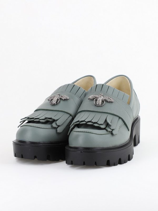 Pantofi Casual Damă din Piele Naturală Box Verde- Leofex BS04051LE2404007 124