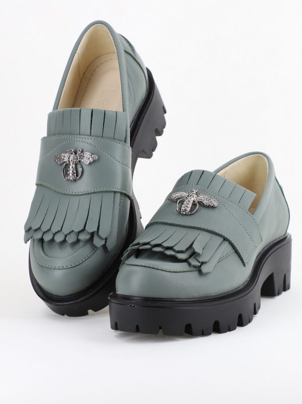 Pantofi Casual Damă din Piele Naturală Box Verde- Leofex BS04051LE2404007 120