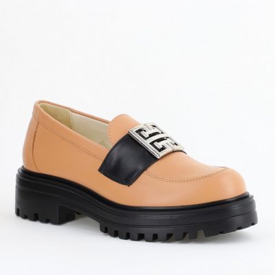 Pantofi casual damă din piele naturală, Cappuccino Leofex BS024LE2404002