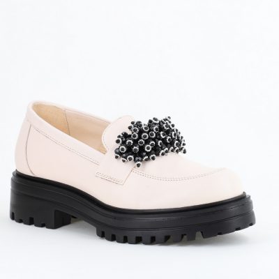 Pantofi casual damă din piele naturală, Leofex Crem Box BS035LE2404006