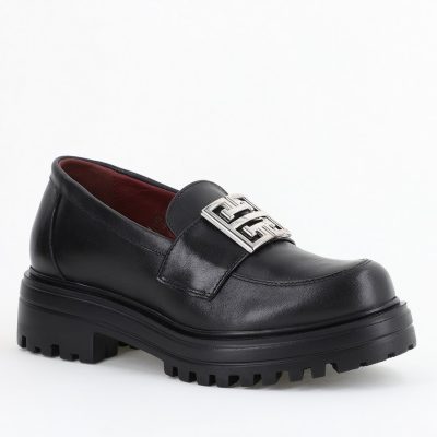 Pantofi casual damă din piele naturală, Negru Leofex BS024LE2404001