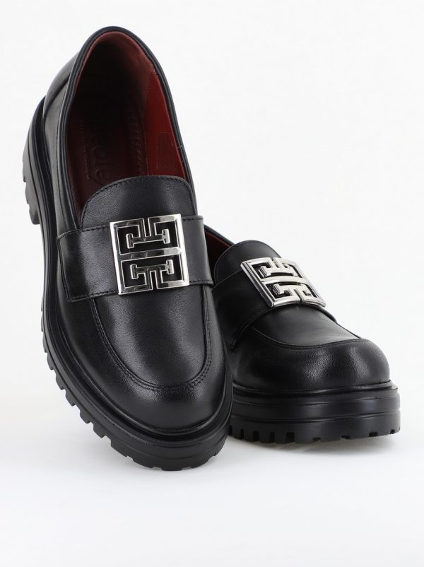 Pantofi casual damă din piele naturală, Negru Leofex BS024LE2404001 120
