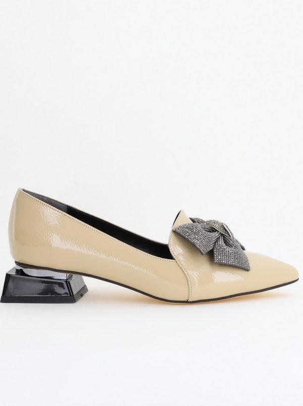 Pantofi cu Toc Jos Eleganti cu Fundita din Piele Ecologica culoare bej lac (BS162BA2404068) 120