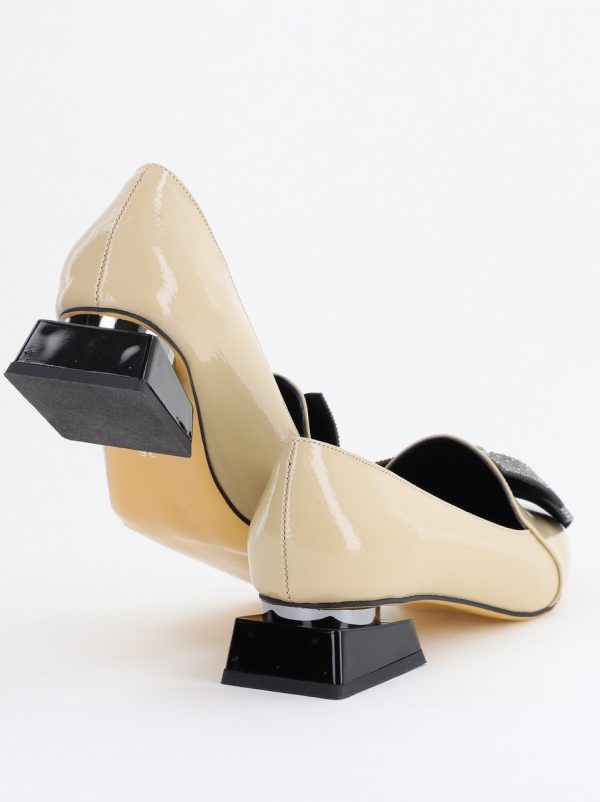 Pantofi cu Toc Jos Eleganti cu Fundita din Piele Ecologica culoare bej lac (BS162BA2404068) 126