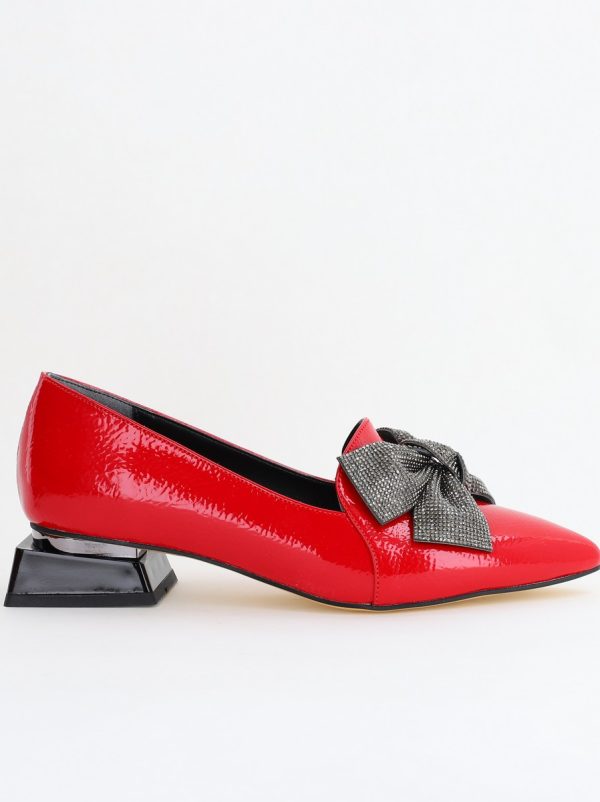 Pantofi cu Toc Jos Eleganti cu Fundita din Piele Ecologica culoare roșu lac (BS162BA2404069) 120