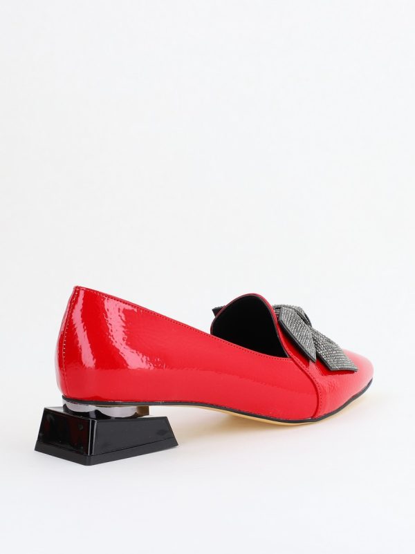 Pantofi cu Toc Jos Eleganti cu Fundita din Piele Ecologica culoare roșu lac (BS162BA2404069) 124