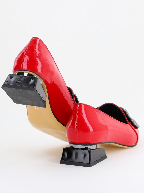 Pantofi cu Toc Jos Eleganti cu Fundita din Piele Ecologica culoare roșu lac (BS162BA2404069) 126