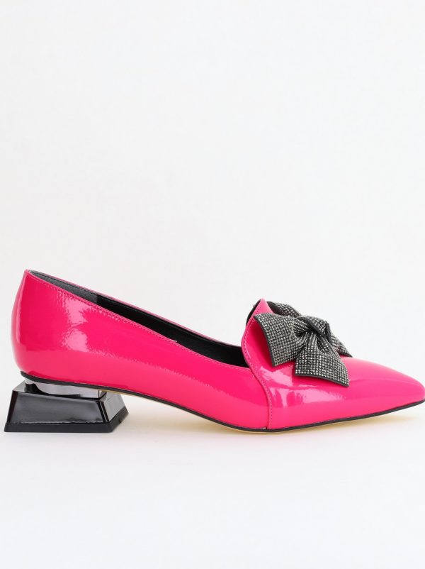 Pantofi cu Toc Jos Eleganti cu Fundita din Piele Ecologica culoare Fuchsia lac (BS162BA2404070) 120