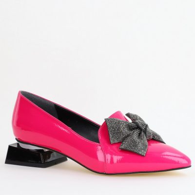 Pantofi cu Toc Jos Eleganti cu Fundita din Piele Ecologica culoare Fuchsia lac (BS162BA2404070)