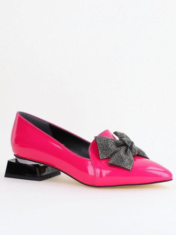 Incaltaminte Dama - Pantofi cu Toc Jos Eleganti cu Fundita din Piele Ecologica culoare Fuchsia lac (BS162BA2404070)