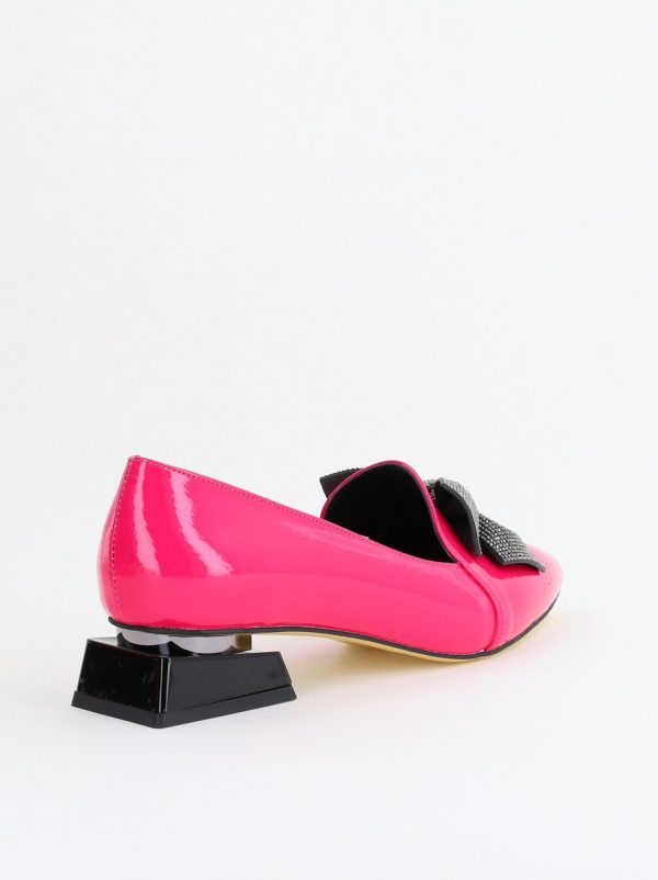 Pantofi cu Toc Jos Eleganti cu Fundita din Piele Ecologica culoare Fuchsia lac (BS162BA2404070) 124