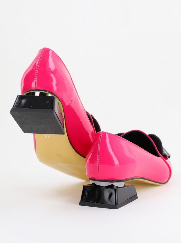 Pantofi cu Toc Jos Eleganti cu Fundita din Piele Ecologica culoare Fuchsia lac (BS162BA2404070) 126