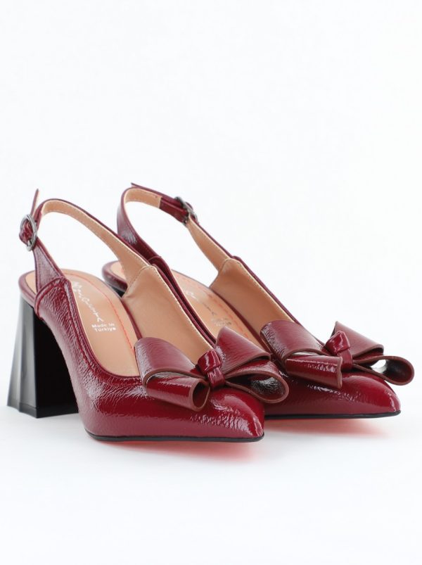 Pantofi damă cu Toc Eleganti Decupați cu Fundiță din Piele Ecologica culoare Bordo - BS12000D2407741 119