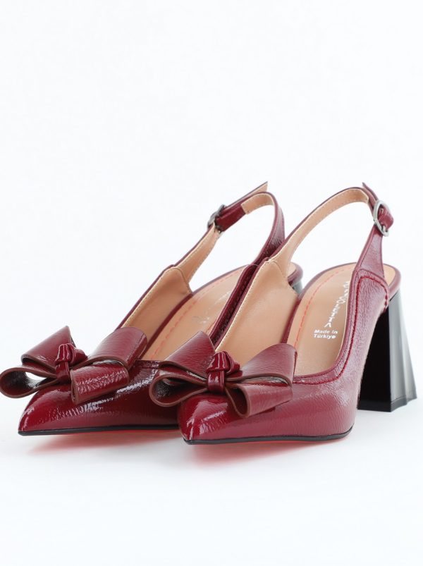 Pantofi damă cu Toc Eleganti Decupați cu Fundiță din Piele Ecologica culoare Bordo - BS12000D2407741 120