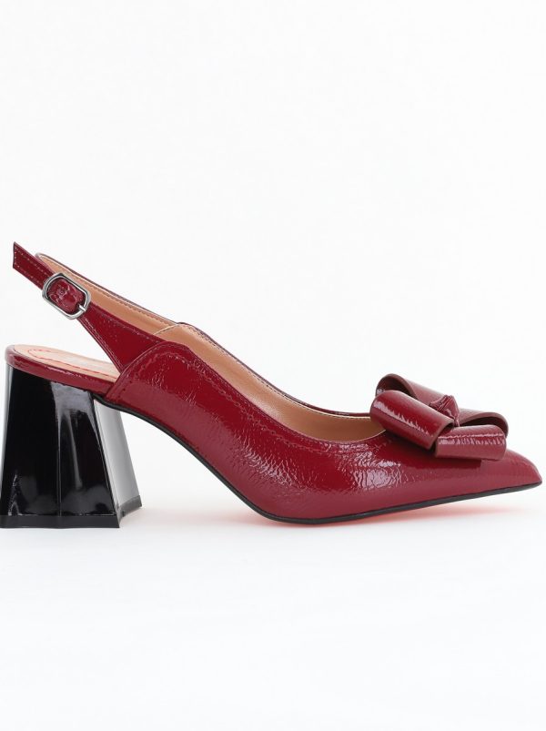 Pantofi damă cu Toc Eleganti Decupați cu Fundiță din Piele Ecologica culoare Bordo - BS12000D2407741 121