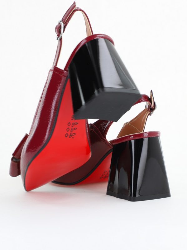 Pantofi damă cu Toc Eleganti Decupați cu Fundiță din Piele Ecologica culoare Bordo - BS12000D2407741 123