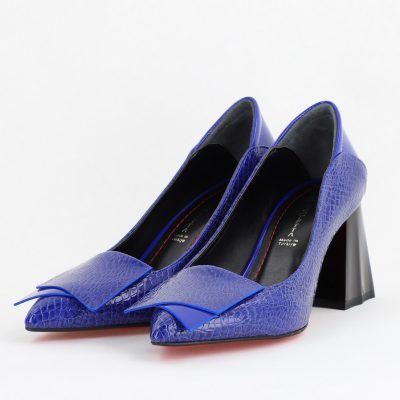 Pantofi Damă cu Toc Gros din Piele Ecologică Albastru (BS2002D2404152)